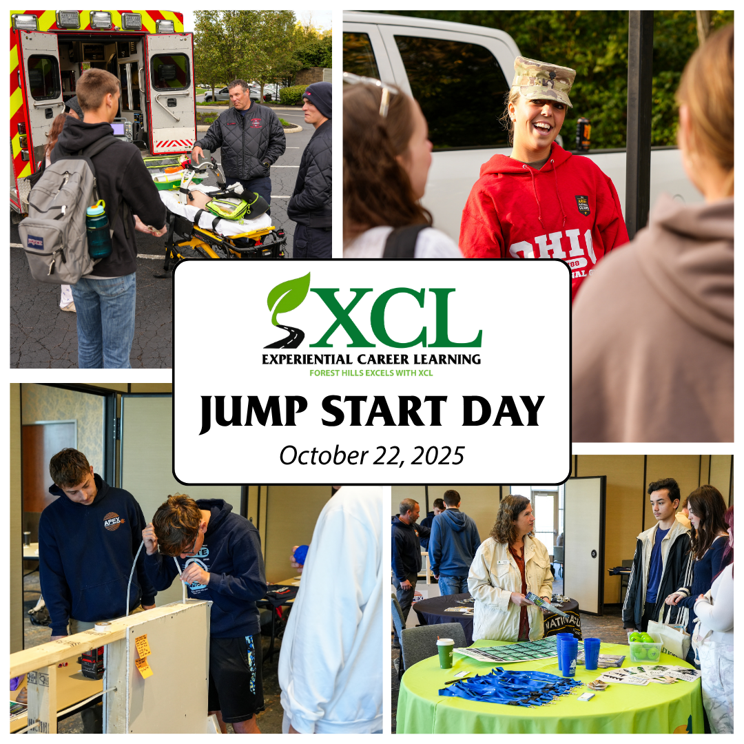 Collage of photos from Jump Start Day with XCL logo and title
